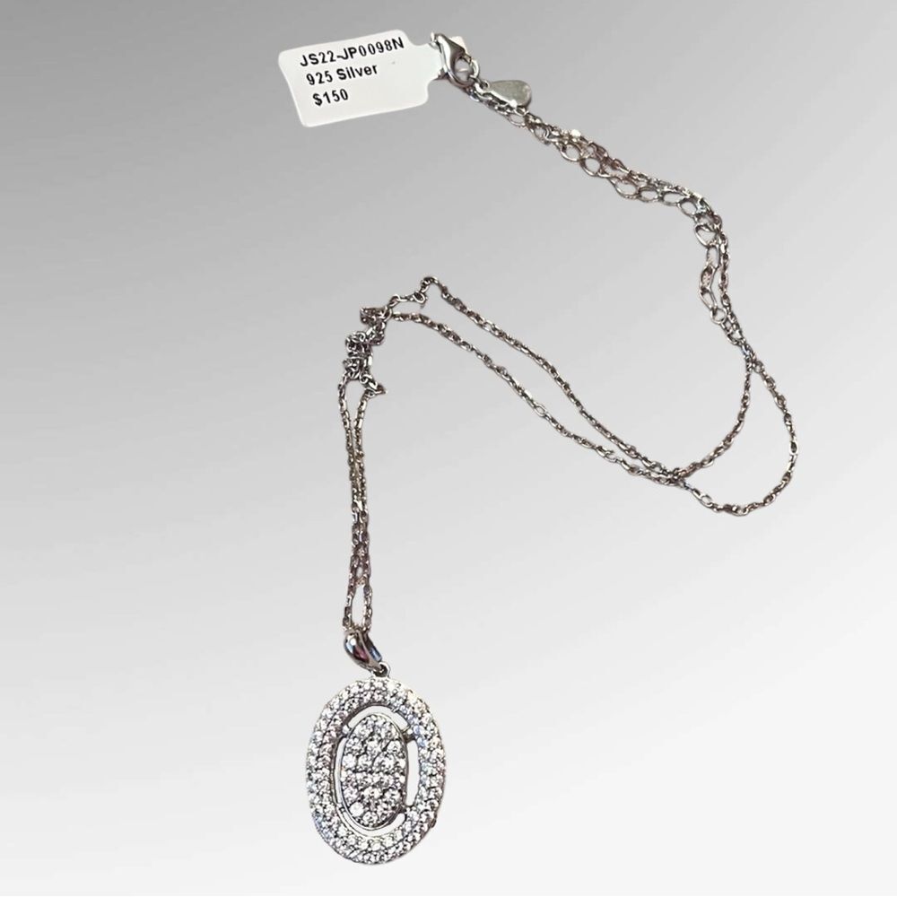 Elegant Sterling Silver Oval Cubic Zirconia Pendant Necklace